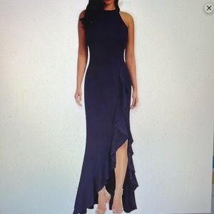 WOOSEA Woman’s Navy High Neck Split Bodycon Mermaid Evening Cocktail Long Dress